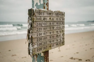 Panneau horaire des marées affiché sur la plage d'Anglet avec les horaires changeants jour après jour