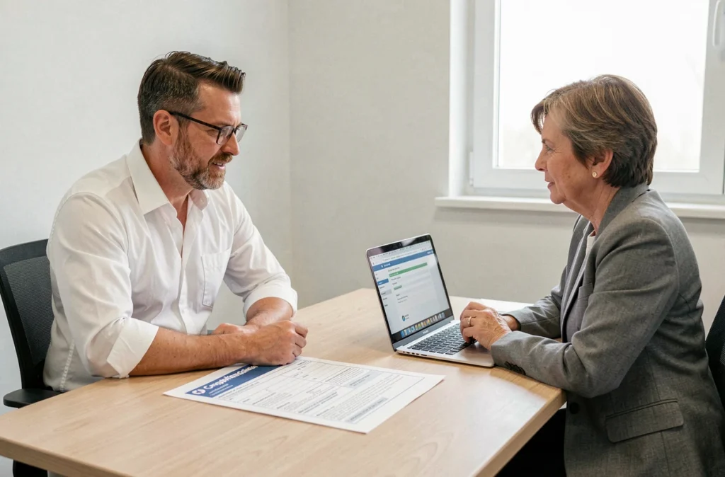 Réunion entre un responsable d'établissement et une représentante municipale pour vérifier la conformité réglementaire ERP des activités périscolaires